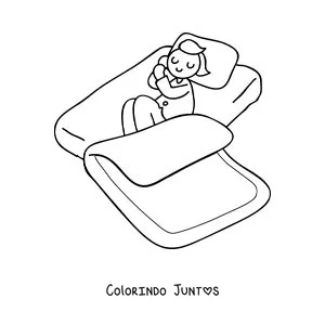 Desenho para colorir de um menino dormindo na cama