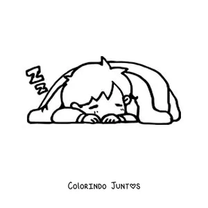Desenho para colorir de um menino kawaii sonhando enquanto dorme