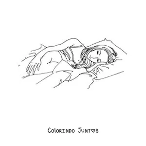 Desenho para colorir de uma garota anime dormindo na cama