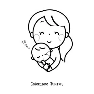 Desenho para colorir de uma mãe ninando seu bebê no colo
