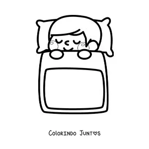 Desenho para colorir de um menino kawaii dormindo na cama