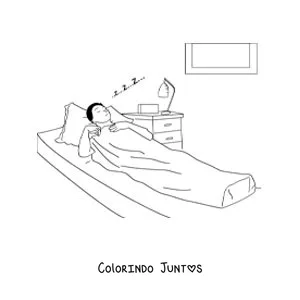 Desenho para colorir de um homem dormindo na cama sonhando