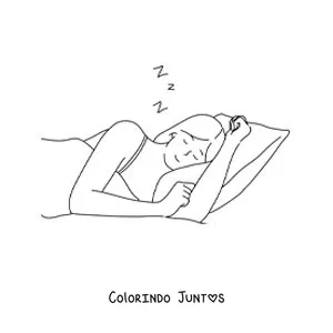 Desenho para colorir de uma menina dormindo confortável sobre o travesseiro