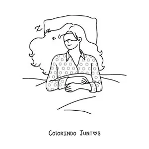 Desenho para colorir de uma menina dormindo na cama com máscara de dormir