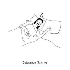 Desenho para colorir de uma mulher dormindo na cama com máscara de dormir
