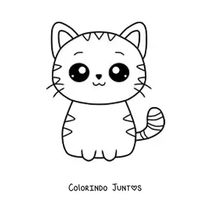 Desenho para colorir de um gato kawaii listrado sentado