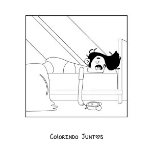 Desenho para colorir de um homem dormindo até tarde na cama