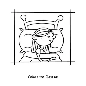 Desenho para colorir de uma menina dormindo na cama