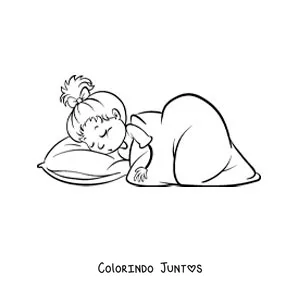 Desenho para colorir de uma menina animada dormindo com um cobertor
