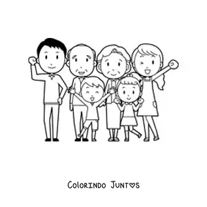 Desenho para colorir de uma família de seis integrantes
