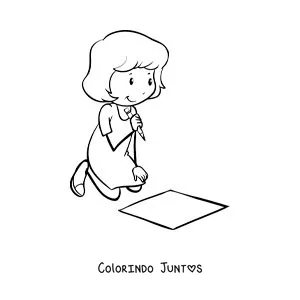 Desenho para colorir de uma menina escrevendo no chão