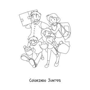 Desenho para colorir de uma família fazendo compras