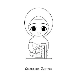Desenho para colorir de uma menina com hijab lavando as maos