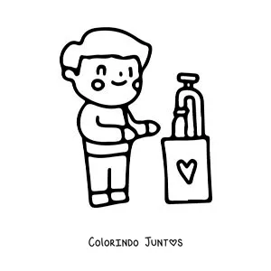 Desenho para colorir de um menino lavando as maos