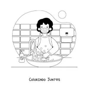 Desenho para colorir de um menino lavando as maos com agua e sabao na escola