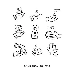 Desenho para colorir de simbolos de lavar as maos