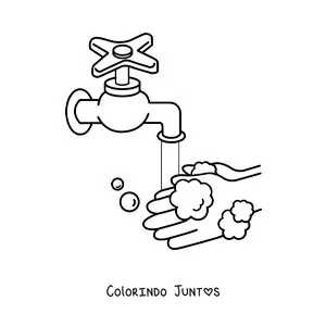 Desenho para colorir de higiene das maos com agua e sabao