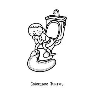 Desenho para colorir de um menino no vaso sanitario aprendendo a ir ao banheiro
