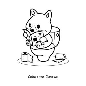 Desenho para colorir de um cachorro animado lendo o jornal no vaso sanitario