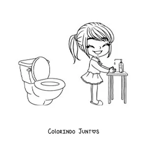 Desenho para colorir de uma menina lavando as maos depois de ir ao banheiro