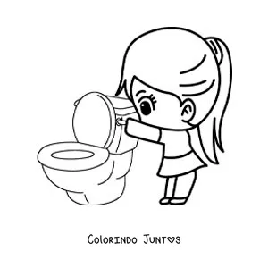 Desenho para colorir de uma menina dando descarga no vaso sanitario do banheiro