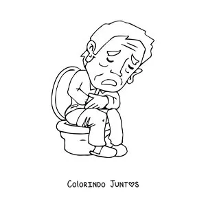 Desenho para colorir de um homem com dor de barriga no vaso sanitario