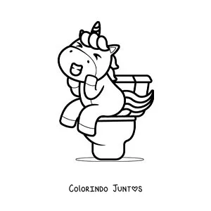 Desenho para colorir de um unicornio animado sentado no vaso sanitario