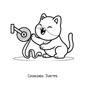 Desenho para colorir de um gato animado brincando com o papel higienico