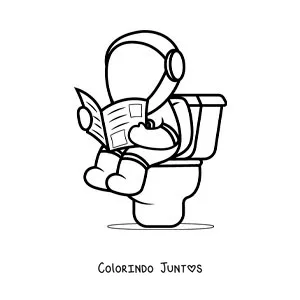 Desenho para colorir de um astronauta animado sentado no vaso sanitario lendo