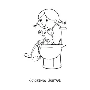 Desenho para colorir de uma menina sentada no vaso sanitario