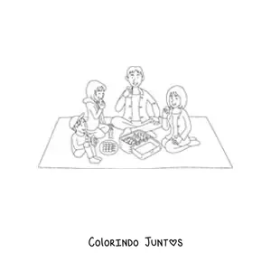 Desenho para colorir de um piquenique em família