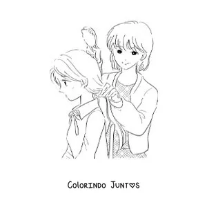 Desenho para colorir de uma mae penteando o cabelo da filha para ir a escola