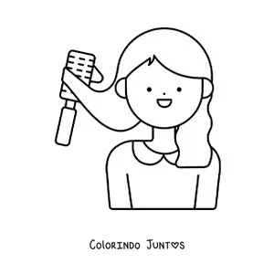 Desenho para colorir de uma menina penteando o cabelo com uma escova