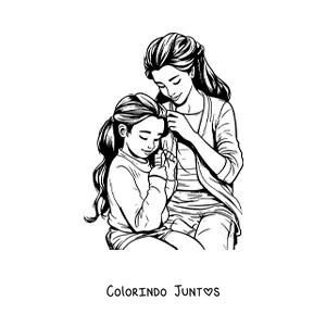 Desenho para colorir de uma mae penteando o cabelo da filha