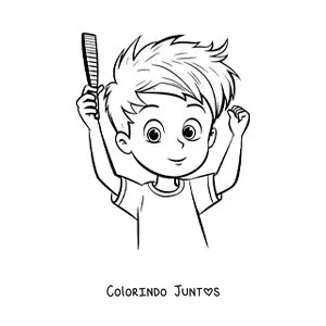 Desenho para colorir de um menino se penteando com um pente