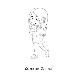 Desenho para colorir de uma menina se penteando antes de dormir