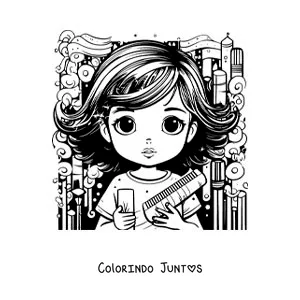 Desenho para colorir de uma menina despenteada com uma escova e um pente