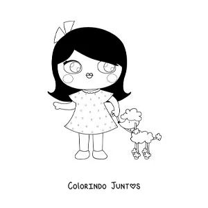 Desenho para colorir de uma boneca animada passeando com seu cachorrinho