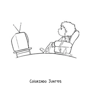 Desenho para colorir de um menino assistindo televisao no sofa