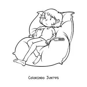 Desenho para colorir de um menino sentado assistindo TV