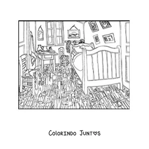 Desenho para colorir do quarto em Arles de Van Gogh