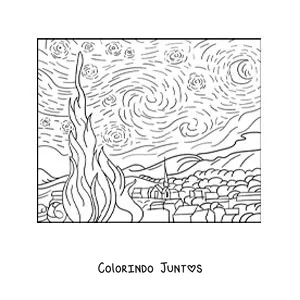 Desenho para colorir da noite estrelada de Van Gogh