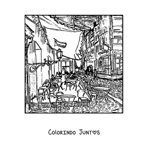 Desenho para colorir do terraco do cafe a noite de Van Gogh