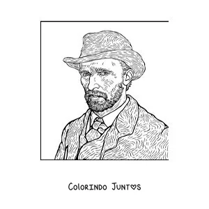Desenho para colorir do autorretrato com chapeu de Van Gogh