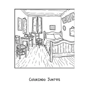 Desenho para colorir de um quadro famoso de Van Gogh para criancas