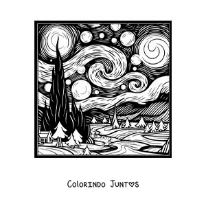 Desenho para colorir de uma pintura famosa de Van Gogh