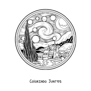 Desenho para colorir da noite estrelada para criancas