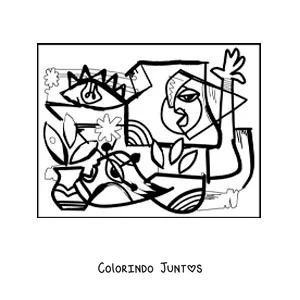 Desenho para colorir de uma pintura no estilo de Picasso para criancas