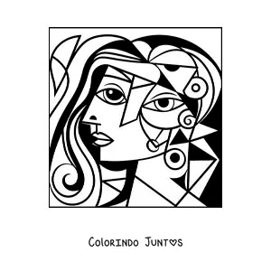 Desenho para colorir de um rosto inspirado em Picasso para criancas
