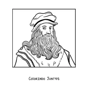 Desenho para colorir de uma caricatura de Leonardo da Vinci